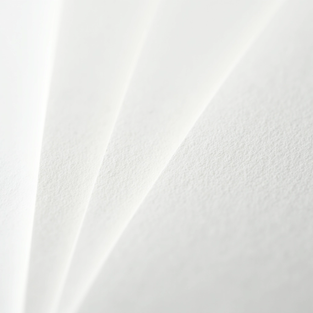 Close-up of premium cotton-blend paper texture, showing cold-pressed surface detail with natural white tone, professional photography