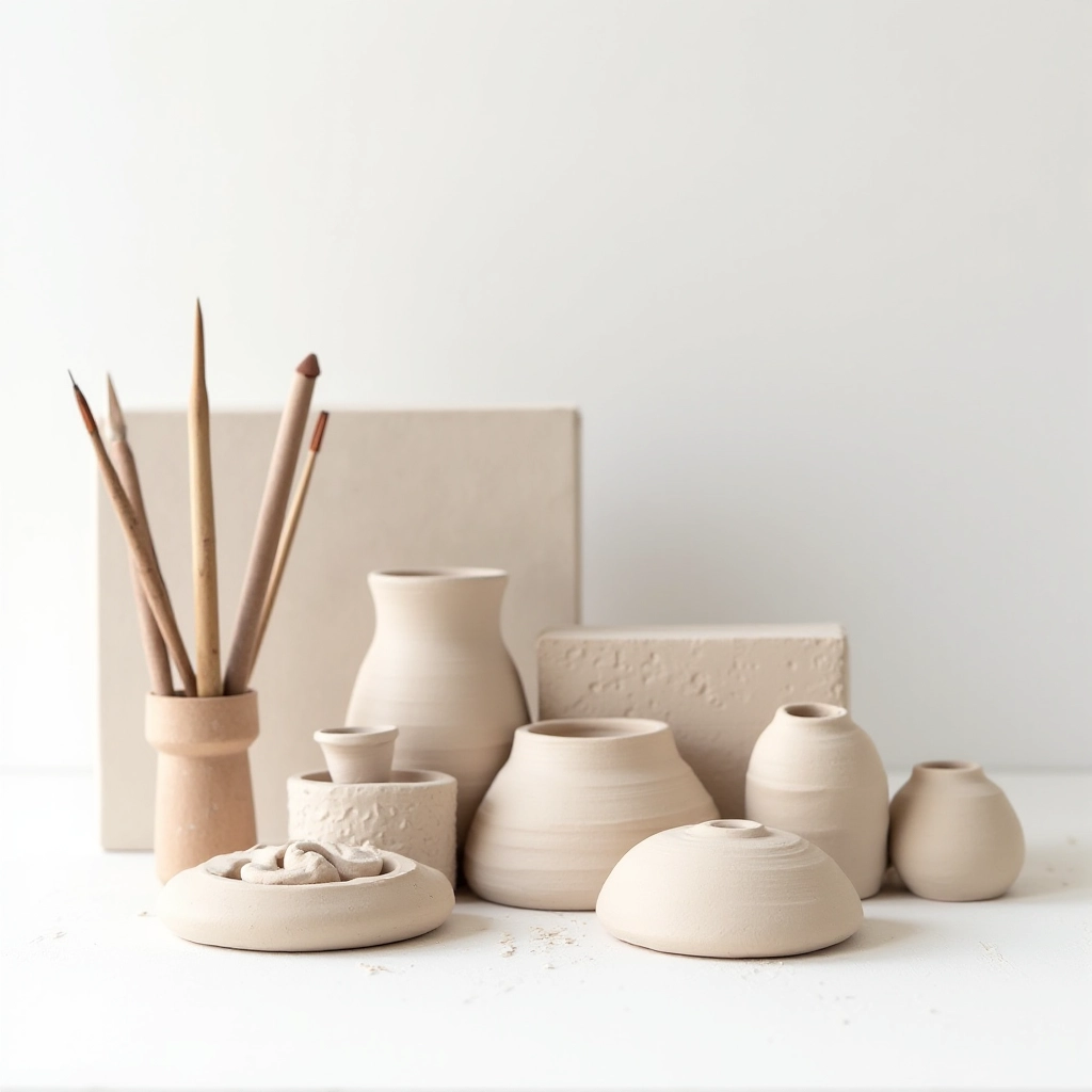 Natural earthenware clay modeling kit with sculpting tools and 5kg of premium clay